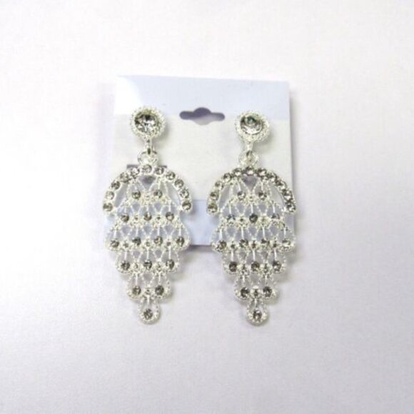 Silver Plated Crystal Dangle Drop Clip-On Earrings - Picture 1 of 3